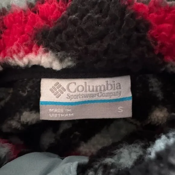 Columbia S Big Timber Peak Half Snap Cozy Cabincore Sherpa Fleece Black Red Blue - Picture 9 of 14